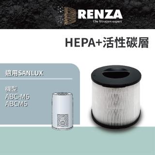 【RENZA】適用SANLUX 臺灣三洋 ABC-M6 負離子空氣清淨機(3合1HEPA+活性碳濾網 濾芯)