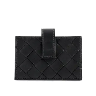 【BOTTEGA VENETA 寶緹嘉】小牛皮編織風琴式壓釦卡片夾(黑色)