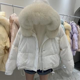 【巴黎精品】現貨+預購 真羽絨90%白鴨絨羽絨衣羽絨外套(保暖狐狸毛領連帽短款女外套4色a1do24)