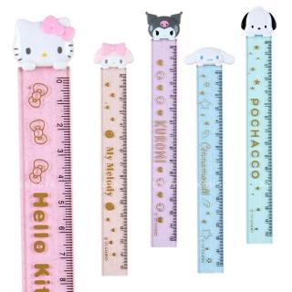 【小禮堂】三麗鷗 造型大頭塑膠直尺 15cm - 探頭款(平輸品)