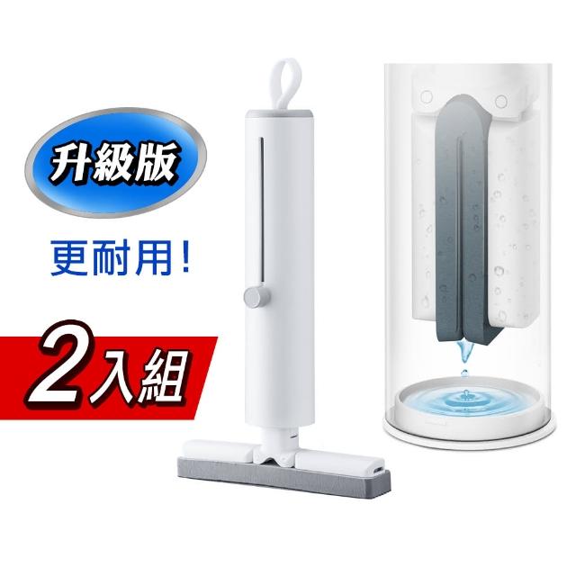 【Simei Life】無印風迷你拖把 2拖+2頭(桌面 擦玻璃 刮水 膠棉拖把 摺疊拖把 懶人拖把 桌面拖把 小拖把)