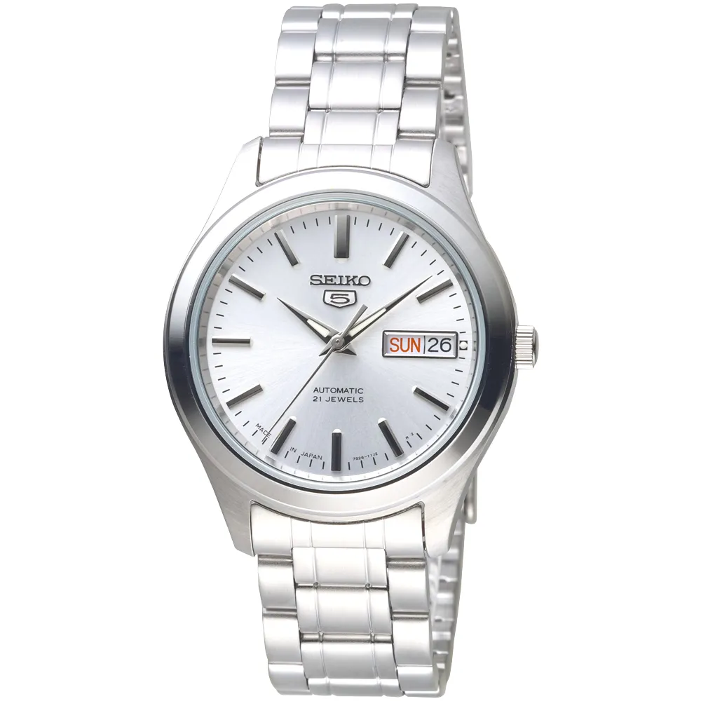 【SEIKO 精工】手錶 時尚新貴日本製5號自動機械腕錶-銀白面/SNKM41J1(保固二年)