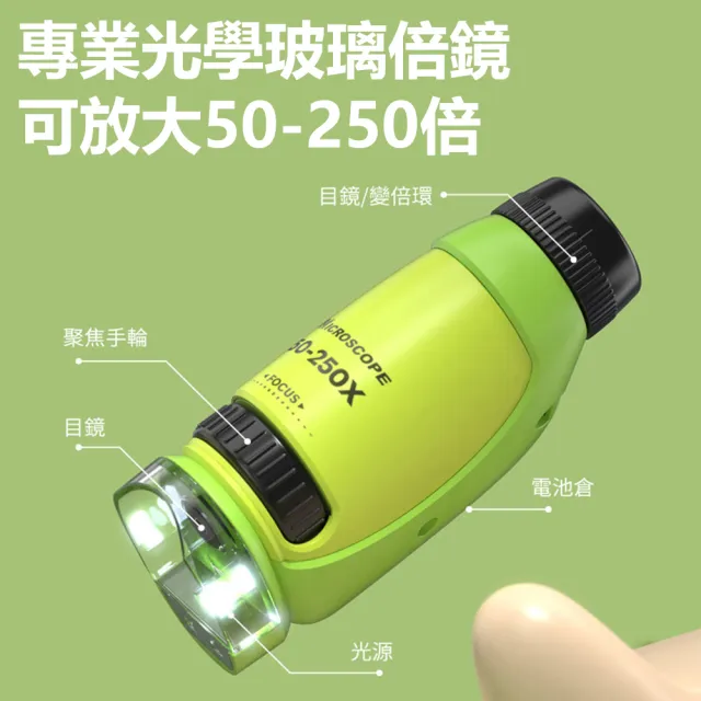【Nil】50-250倍 中小學生科學實驗探索顯微鏡 LED補光燈 兒童益智高清玩具器材套裝