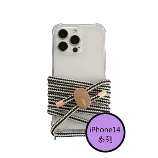 【韓國ARNO】iPhone14系列BASIC黑白紐約BlackWhite透明手機殼+背帶150cm組合 有調節器