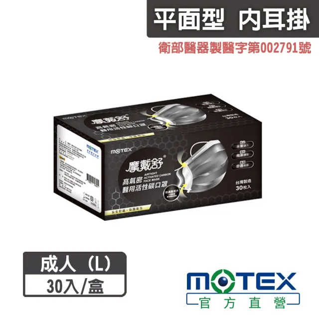 【MOTEX 摩戴舒】高氣密活性碳口罩(1片/包  30包/盒)