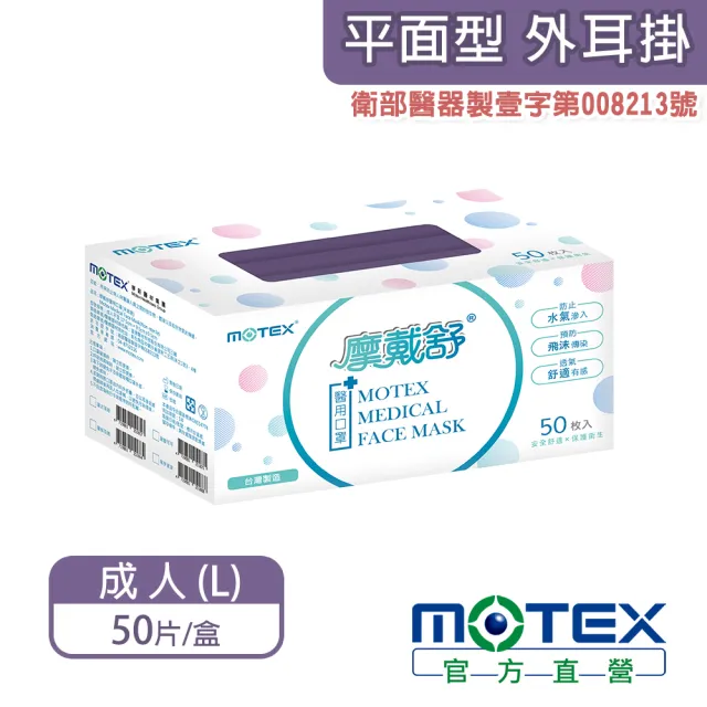 【MOTEX 摩戴舒】平面醫用口罩 紫芋波波(50片/盒)