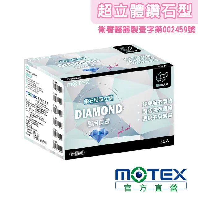 【MOTEX 摩戴舒】鑽石型口罩 大包裝 50片(粉色)