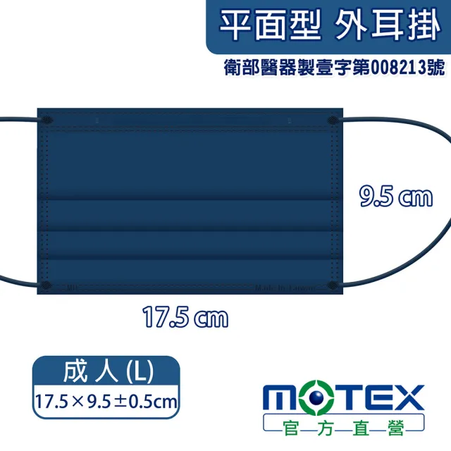 【MOTEX 摩戴舒】平面醫用口罩 海軍藍(50片/盒)