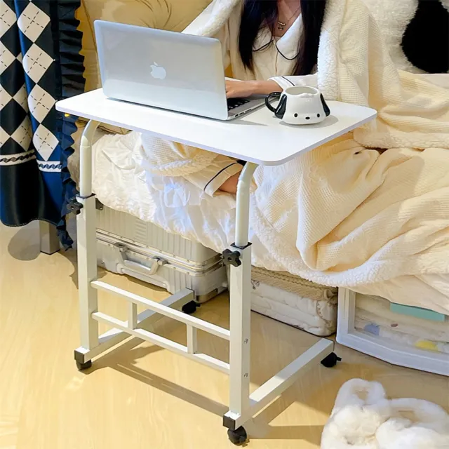 【Ashley House】金屬橫桿支撐可移動床邊沙發萬用升降桌-煞車輪 邊桌 懶人桌 電腦桌(高度可調60-80cm)