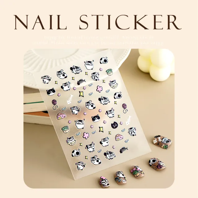 【花貓怪獸】立體浮雕可愛美甲貼紙3入(光療指甲 DIY 童趣 指甲貼紙 彩繪 造型美甲 裝飾 卡通貼紙)