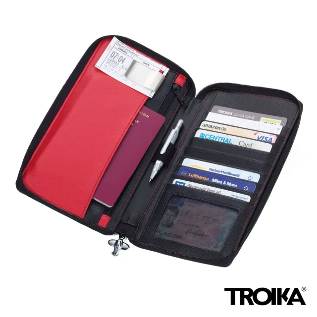 【Troika】嗆辣紅椒皮革RFID證件收納包(防盜錄 RFID 多夾層 護照包 皮革)
