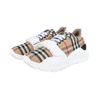 【BURBERRY 巴寶莉】格紋拼接皮革運動鞋(女款/經典米x白x黑)