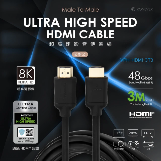 【RONEVER】VPH-HDMI-3T3 HDMI高速影音傳輸線(HDMI-3M)