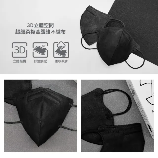 【LAITEST 萊潔】3D立體型醫療防護口罩（成人用）曜石黑 30入盒裝