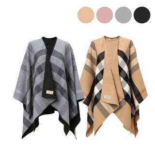 【BURBERRY 巴寶莉】經典格紋雙色兩用羊毛披肩/斗篷(任選)