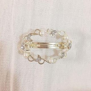 【SCHON】日本珍珠水鑽自動夾4(造型自動夾 珍珠水鑽 頂級合金 流行 時尚 簡約美學 交換禮物 日
