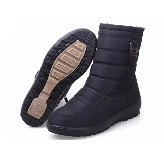【HAPPY WALK】輕量時尚釦飾雙層防水防滑加厚保暖雪靴(黑)