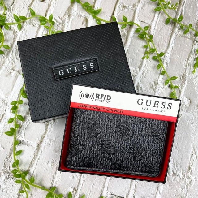 【GUESS】真皮 皮夾 黑灰滿版 零錢袋 防刮 短夾 皮革  錢包 送禮  平輸品(短夾)