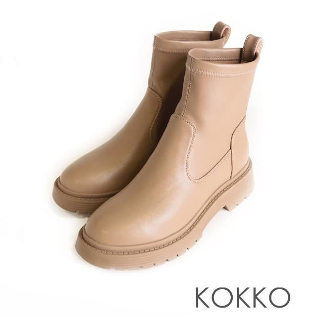 【KOKKO 集團】歐美時尚帥氣彈力厚底短靴(駝色)