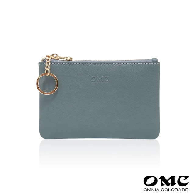OMCOMC 簡單生活軟牛皮卡片鑰匙零錢包4024(灰藍)