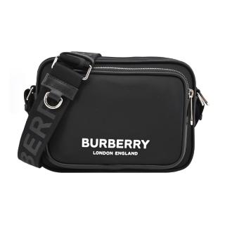 【BURBERRY 巴寶莉】Paddy 徽標LOGO尼龍拉鍊斜揹包(黑色)