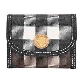 【BURBERRY 巴寶莉】浮雕LOGO格紋 皮革小型三折短夾(暗樺木棕色)