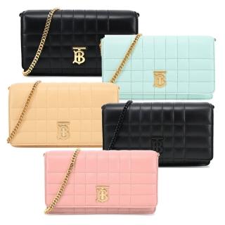 【BURBERRY 巴寶莉】Lola TB LOGO 絎縫羔羊皮翻蓋斜背包(任選)