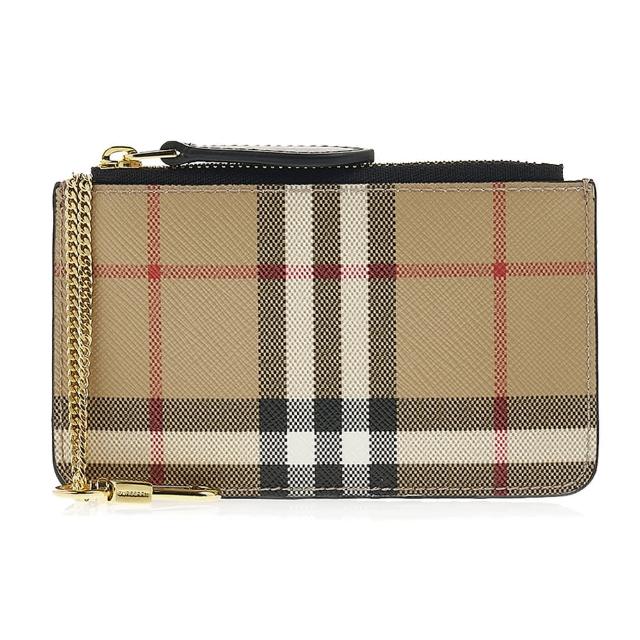 【BURBERRY 巴寶莉】經典格紋零錢鑰匙包(卡其)