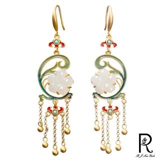 【RJ New York】梅花和田玉流蘇流線泰藍古典耳環(金色)