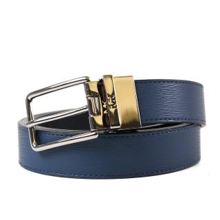 【Michael Kors】男款 水波紋皮革雙面用窄版皮帶-藍/黑