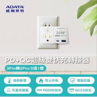 【ADATA 威剛】1切3P轉2P 2插座轉接器PD+QC雙快充R-81PLC(#威剛#3P轉2P#轉接器#PD+QC#雙快充#R-81PLC#)