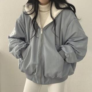 【ONEY 歐妮】★純色兩面穿保暖棉服女外套(口袋/兩穿/棒球外套)