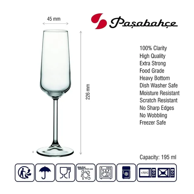 【Pasabahce】Allegra系列 香檳杯6入組 190mL(氣泡酒杯/酒杯/高腳杯)