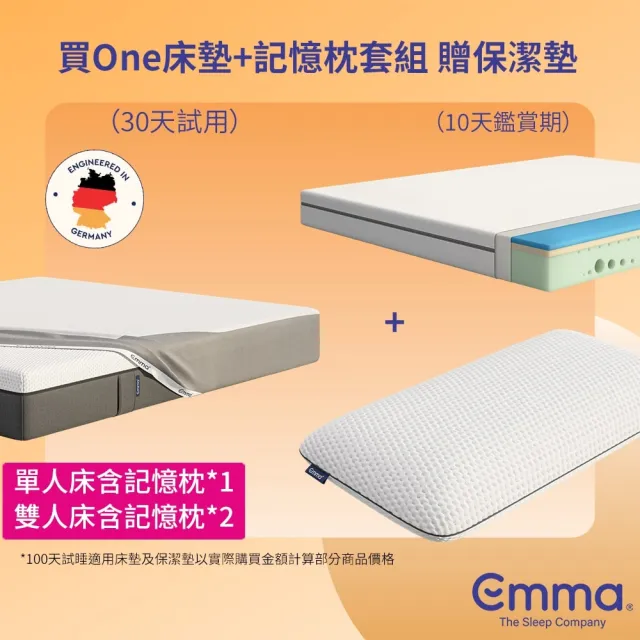 【德國Emma】One 記憶床墊+保潔墊+記憶枕套組 單人加大(30天試睡 獨家專利記憶棉 高CP值)