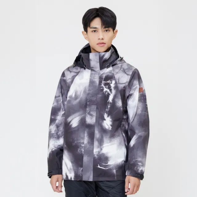 【Hilltop 山頂鳥】GORE-TEX 防水透氣 單件式可拆帽大衣外套 可銜接內件 男款 潑墨黑｜PH22XM17ECAZ