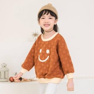 【OB 嚴選】圓點凹凸壓花拼接毛絨笑臉上衣 《QA1605》