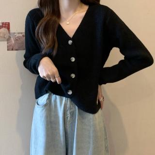 【Amirr 艾米爾】★ 簡約甜美V領開衫外套(女上衣/長袖/保暖)