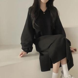 【Amirr 艾米爾】★韓版POLO領加絨連身長裙(女上衣/長袖/翻領)