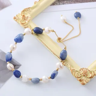 【赫本珠寶】天然淡水巴洛克珍珠藍石民族風(手鍊手串)