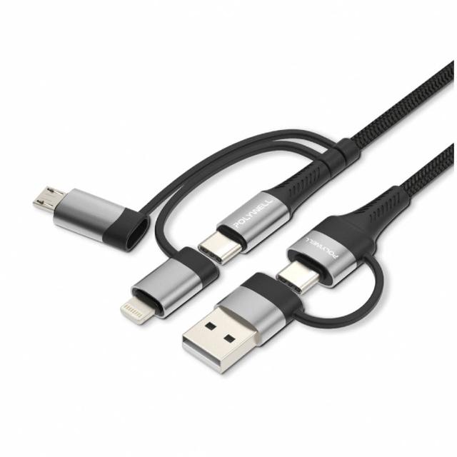 【POLYWELL】2M 五合一PD編織快充線 USB-A+C+Lightning+Micro-B(數據線 快充線 充電線)