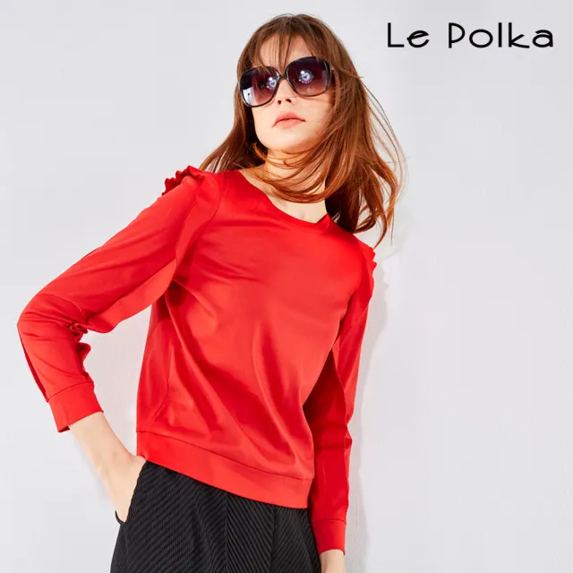 【Le Polka】造型荷葉袖設計款上衣/2色-女