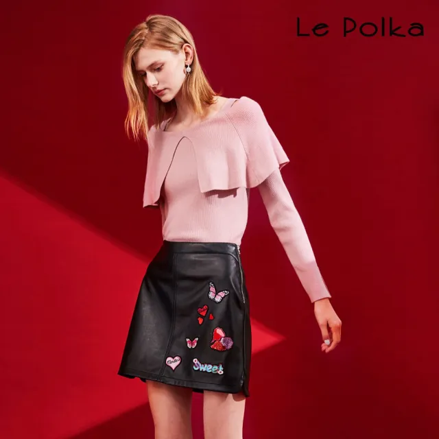 【Le Polka】趣味貼標皮質短裙-女