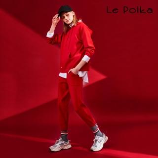 【Le Polka】熱情紅針織休閒長褲-女