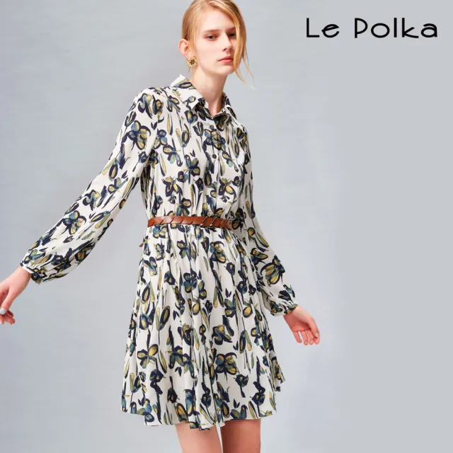 【Le Polka】描繪水彩花朵印花洋裝-女