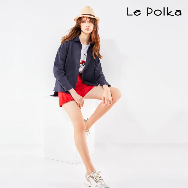 【Le Polka】熱情紅造型抓褶短褲-女