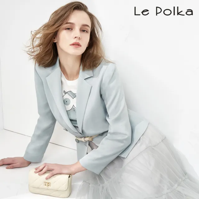 【Le Polka】清新綠微緞面西裝外套-女