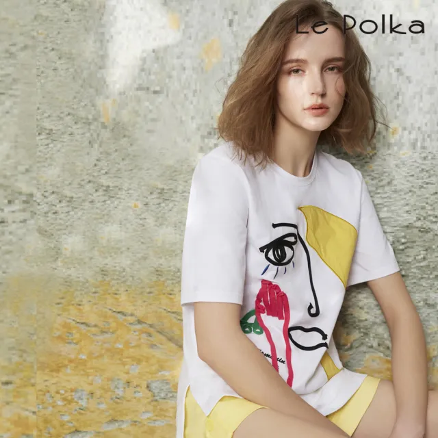 【Le Polka】抽象藝術寬版棉T-女