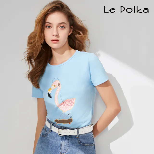 【Le Polka】超可愛滑板鶴印花Ｔ恤-女