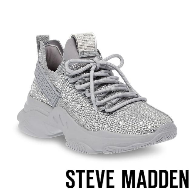 【steve madden】MAXIMA-R 閃鑽綁帶厚底休閒鞋(灰色)