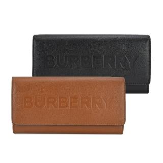 【BURBERRY 巴寶莉】經典LOGO荔枝牛皮翻蓋長夾(任選)